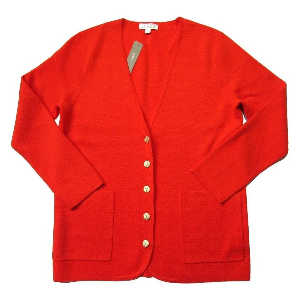 NWT J.Crew Giselle V-neck Sweater-Blazer in Bold Red Orange Knit Cardigan XXL